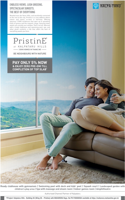 Pay only 5% now and enjoy zero pre EMI till completion at Kalpataru Hills Pristine
